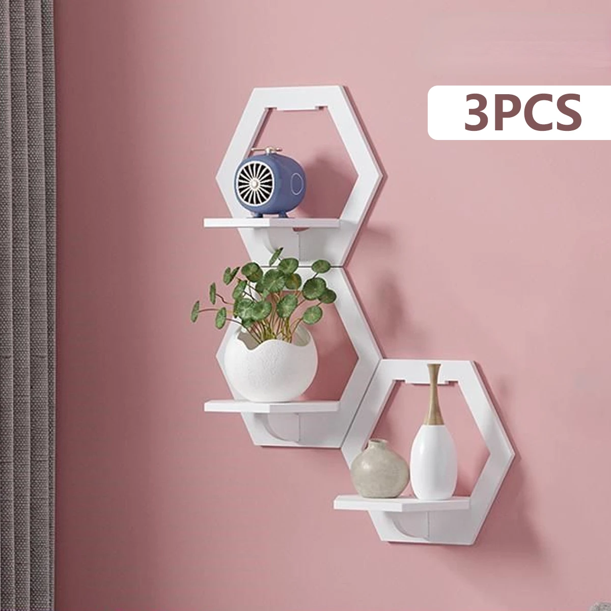Home Improvement Tv Show - 3Pcs Sześciokątna półka ścienna Punch Free